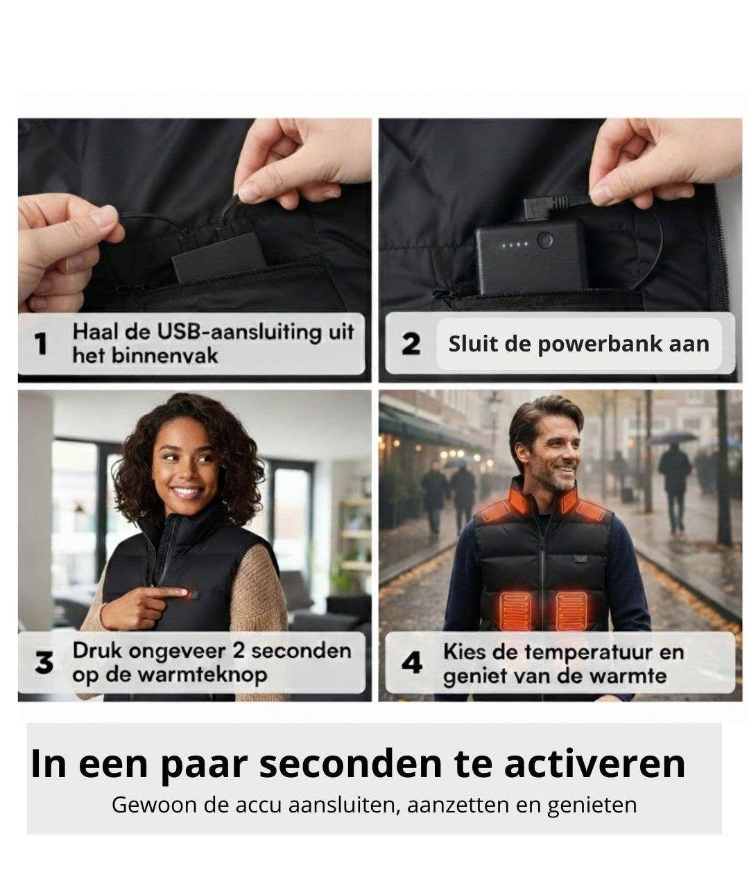 Verwarmde bodywarmer - dames en heren