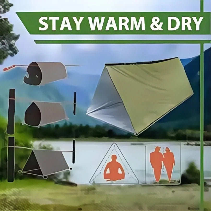 2-Persoons Survival Noodtent – Waterdichte Mylar Shelter + Warmte-Isolerende Slaapzak (SOS Rescue Set)