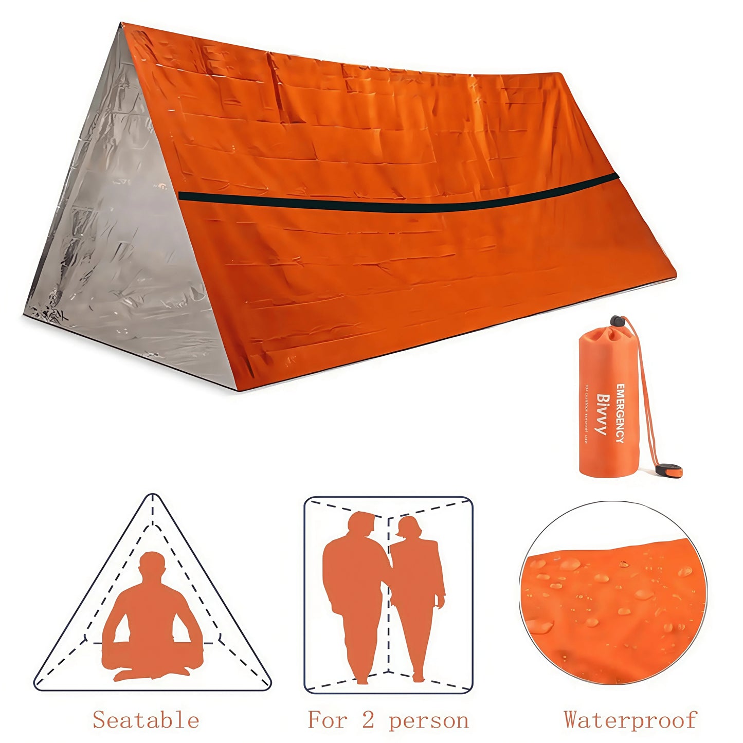 2-Persoons Survival Noodtent – Waterdichte Mylar Shelter + Warmte-Isolerende Slaapzak (SOS Rescue Set)