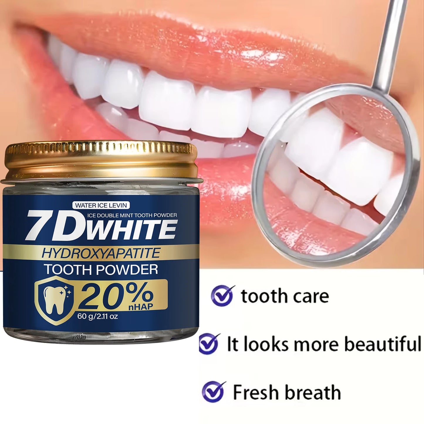 7D Hydroxyapatiet Tandpoeder met Houtskool & Munt – Diepe Reiniging en Frisse Adem (60g)