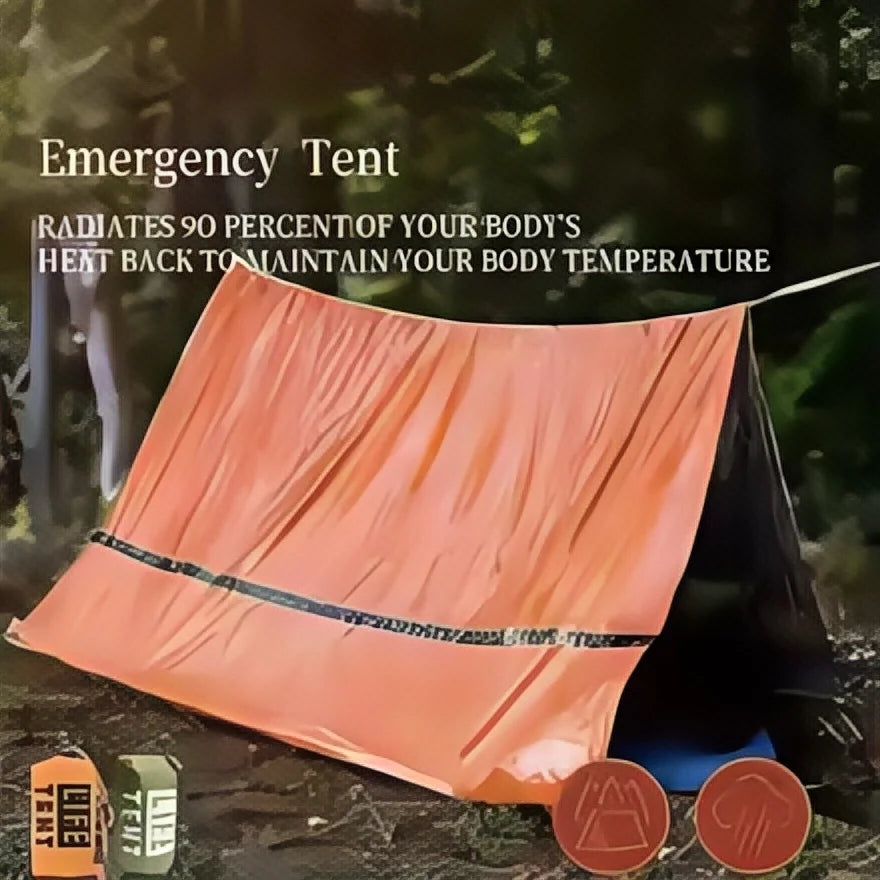 2-Persoons Survival Noodtent – Waterdichte Mylar Shelter + Warmte-Isolerende Slaapzak (SOS Rescue Set)
