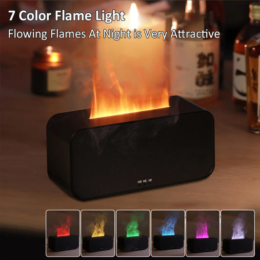 Mini Aroma Diffuser met 7-Kleur Flame Effect – Luchtbevochtiger & Geurverspreider met Timer
