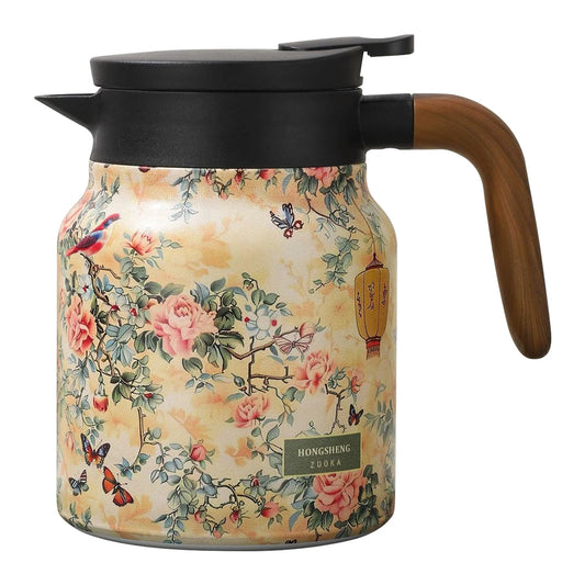 Vintage Bloemen Theepot 1000 ml – Thermos Theekan met Ingebouwde Theefilter & Deksel