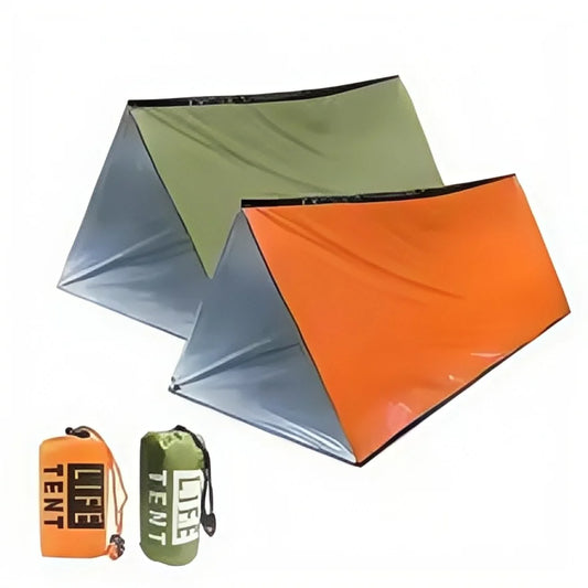 2-Persoons Survival Noodtent – Waterdichte Mylar Shelter + Warmte-Isolerende Slaapzak (SOS Rescue Set)