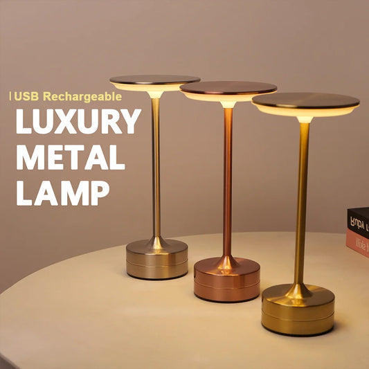 Luxe LED Tafellamp – Dimbaar, Draadloos & USB Oplaadbaar (Metalen Design)