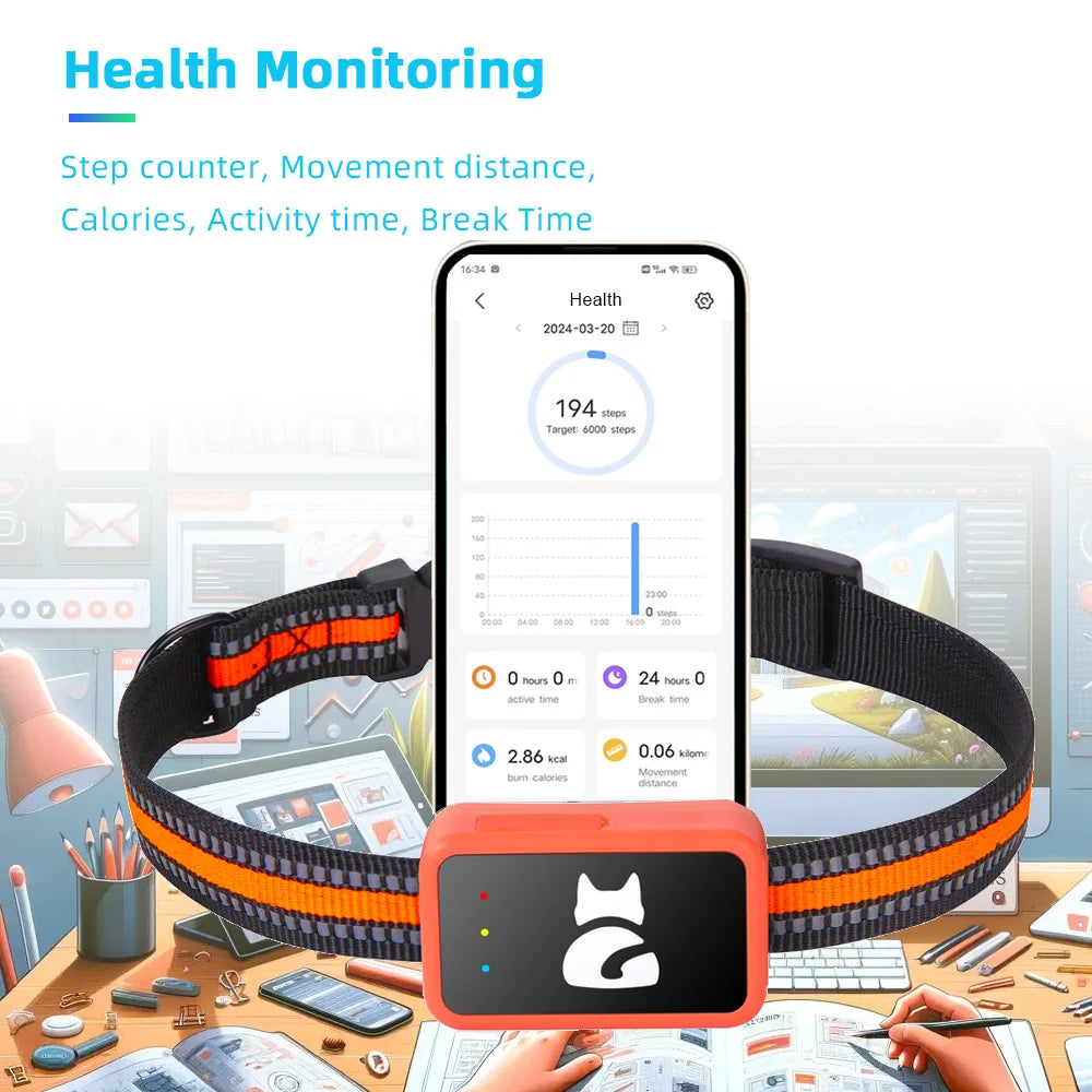 4G GPS-tracker voor honden en katten – waterdichte huisdierlocator met gezondheidsmonitor en stappenteller