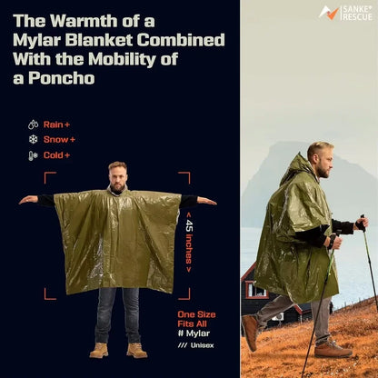 Thermische Noodponcho – Waterdichte Aluminium Regenbescherming voor Survival & Camping